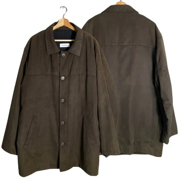 Calvin Klein Faux Suede Wool Lined Chore Coat Men's 48 Long Brown Chore Jacket - Picture 1 of 15